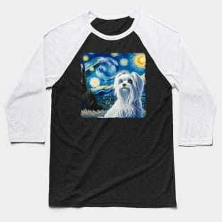 Starry Maltese Dog Portrait - Pet Portrait Baseball T-Shirt